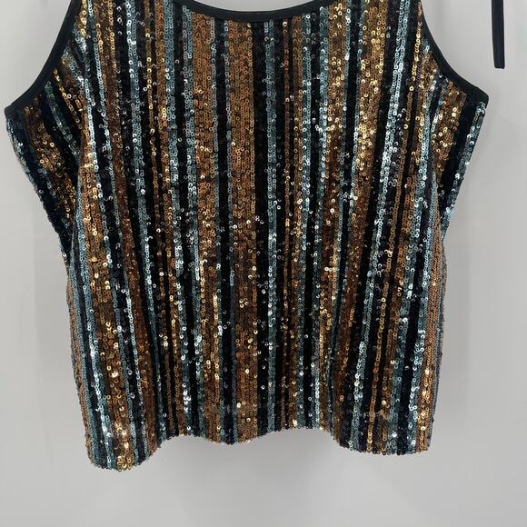 SAY WHAT? Sequin Tank Size Medium Stripe Button Back Tie Straps Open Back Party - Picture 6 of 14